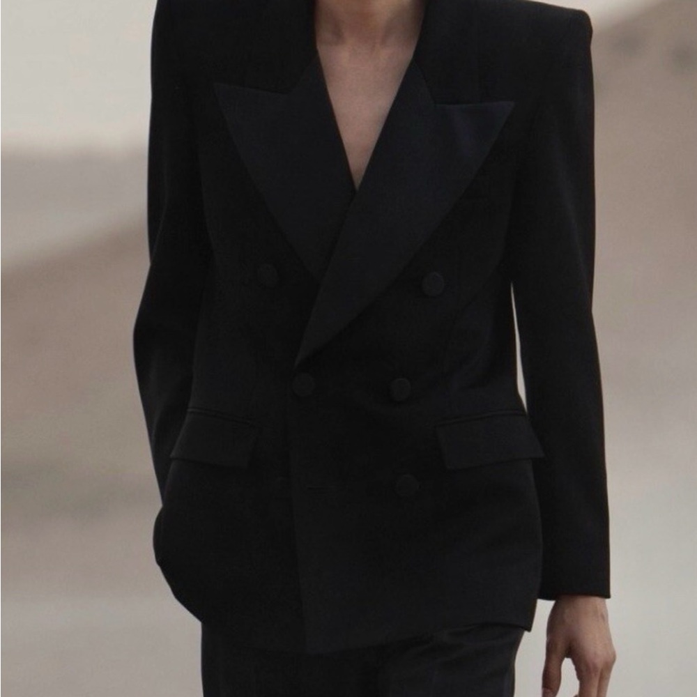 ♥️ New Saint Laurent  Black Double-Breasted  Blazer with interior damage